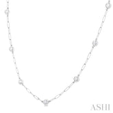 1 ctw Bezel Set Round Cut Diamond Paperclip Station Necklace in 14K White Gold